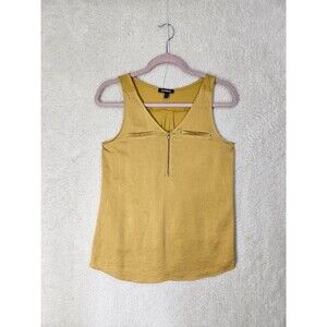 Express Women Top Small Yellow Chiffon Blend Sleeveless 1/4 Zip Tank Blouse